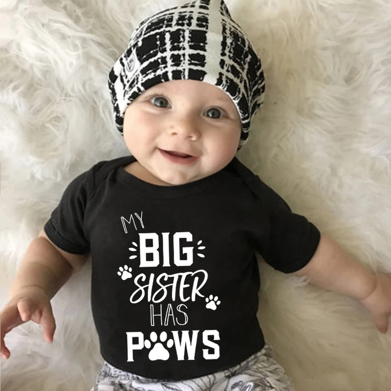New My Big Sister Has Paws Cute Infant Onesies Newborn Baby Girl Bodysuits Clothes Funny Printed Toddler Boy Jumpsuit Romper