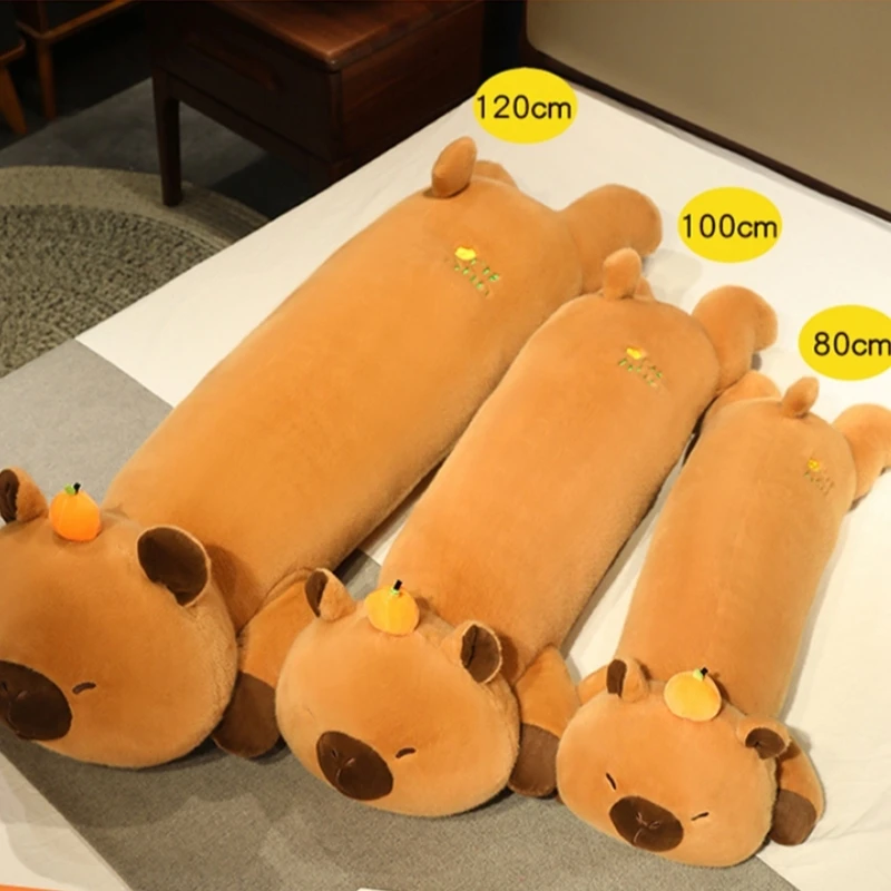 1ชิ้นคุณภาพสูง120CM ใหม่การ์ตูน capybara ตุ๊กตาหมอนตุ๊กตาแถบยาวโกหกสัตว์ capybara ของขวัญตุ๊กตาหนานุ่มสำหรับแฟนสาว