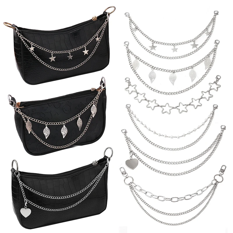 Y2k Multi-layer Metal Chain Strap For Bags DIY Handles Star/Heart Pendant Shoulder Bag Chain Straps Pearl Rhinestone Decor