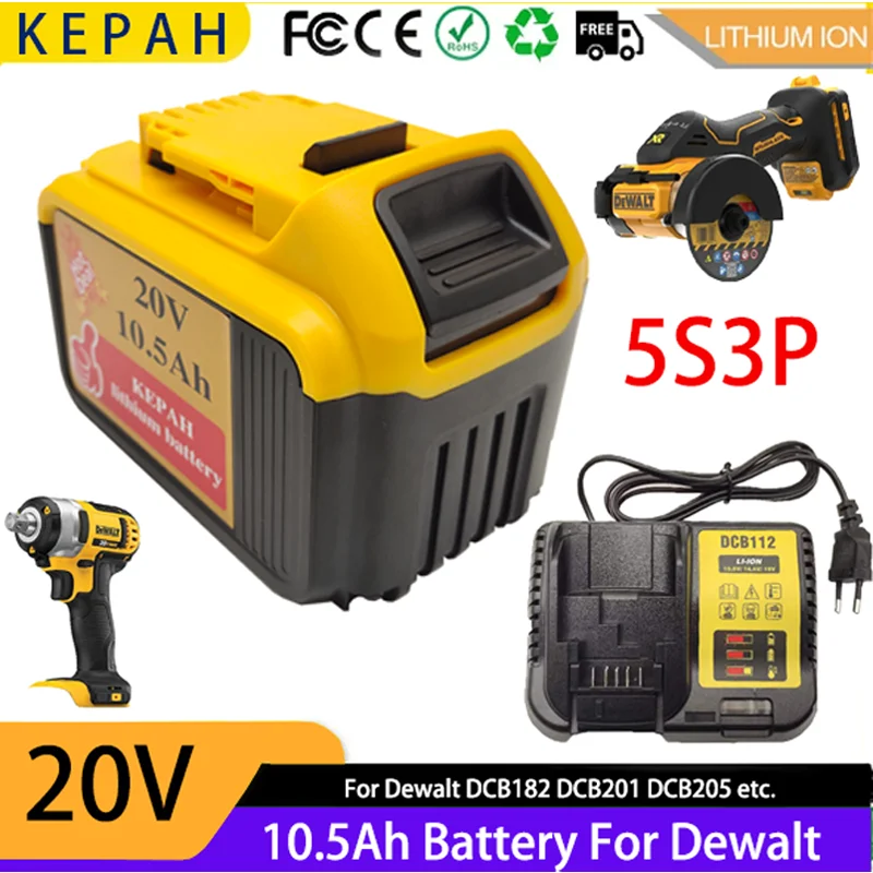 5S3P 10500mAh Original 20V 10.5Ah Lithium Replacement Battery For Dewei Tool 18V DCB112 DCB184 DCB200 DCB180DCB181DCB182 DCB201