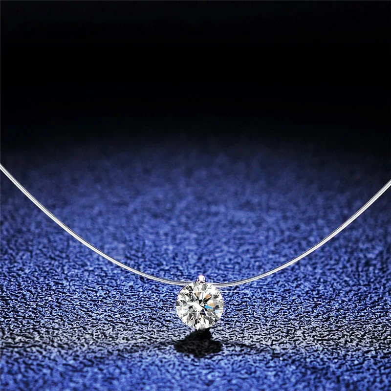 2024 New Design 1ct Moissanite Diamond S925 Sterling Silver Invisible Transparent Fishing Line Clavicle Chain Necklace For Women