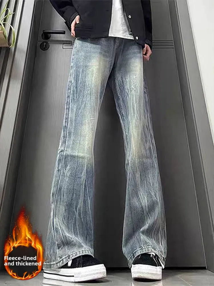 

Мужские джинсы Ice Blue Burst Lightning Pattern Fce Lined, с высокой талией, прямые, облегающие, повседневные, для путешествий, удобные, без растяжения