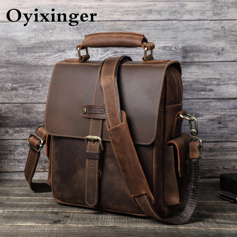 OYIXINGER-Bolso de mensajero de lujo para hombre, bandolera de hombro lateral de cuero genuino de alta calidad para Ipad de 10,5 pulgadas