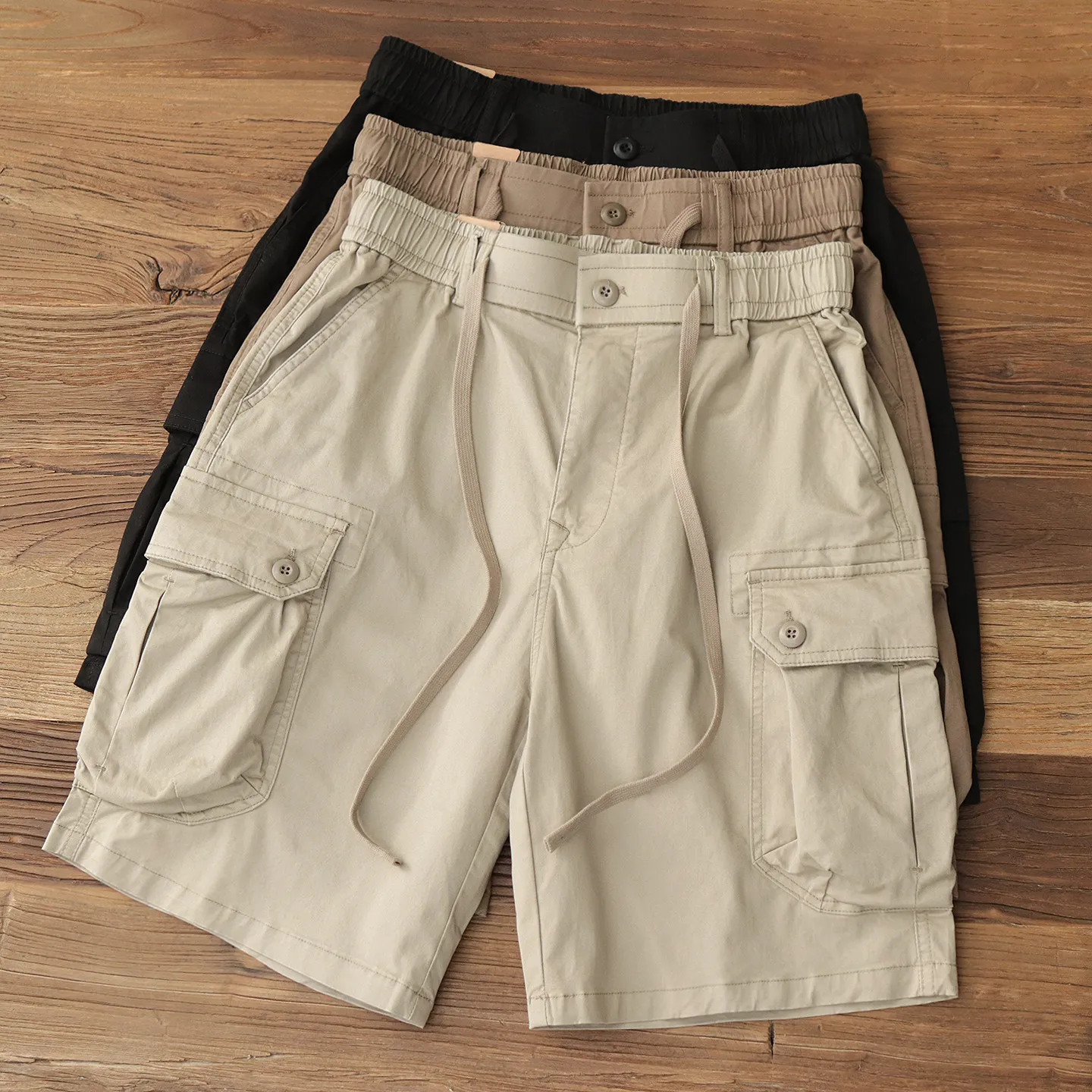 

809 # Новые летние мужские шорты-карго в американском ретро-стиле Amekaji, 98% хлопок, с эффектом потертости, с множеством карманов, свободные, прямые, повседневные, 5-точечные брюки