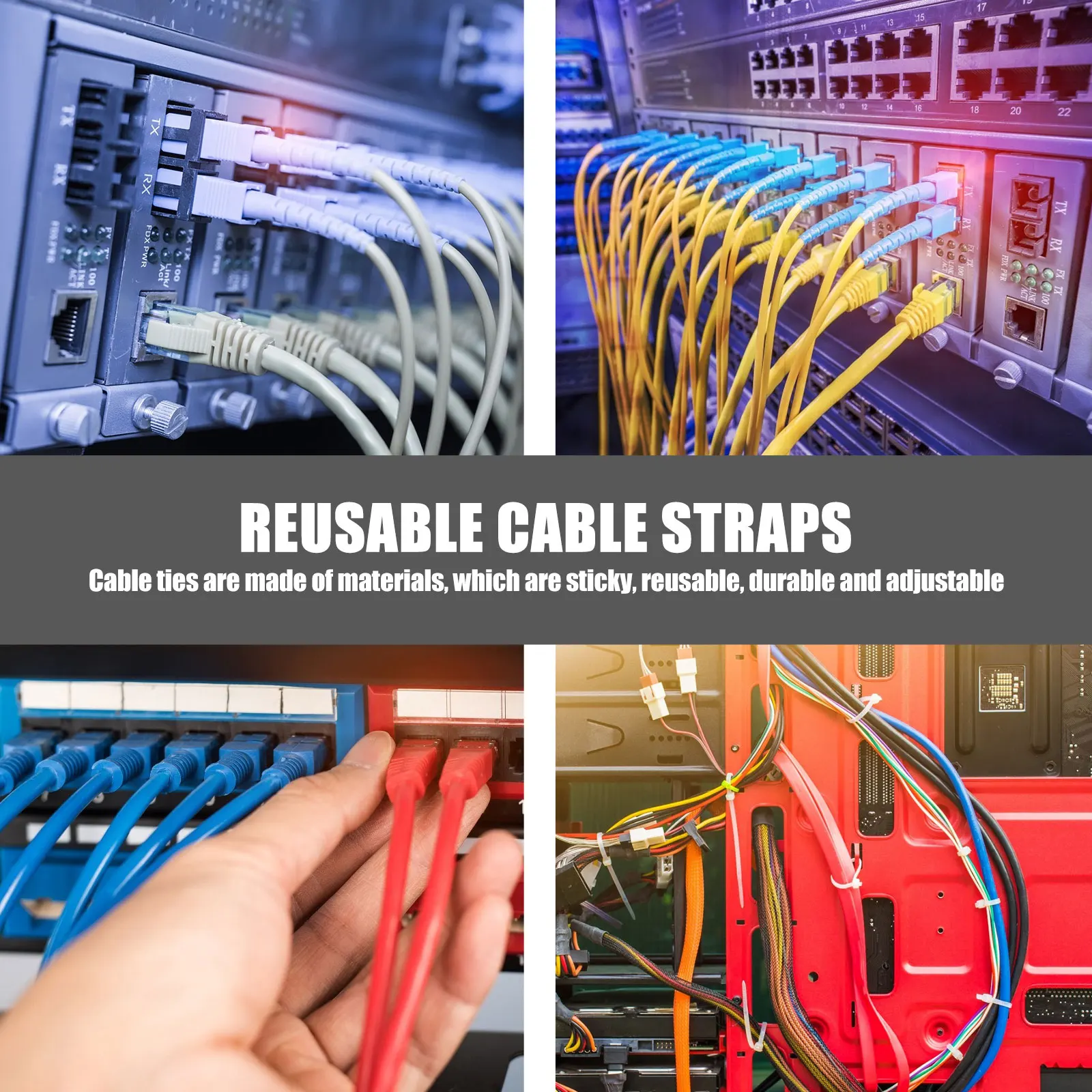 

Cable Ties Reusable Cord Organizer Hook Loop Strap Adjustable Wire Bundling Fastener Data Cable Management Tie
