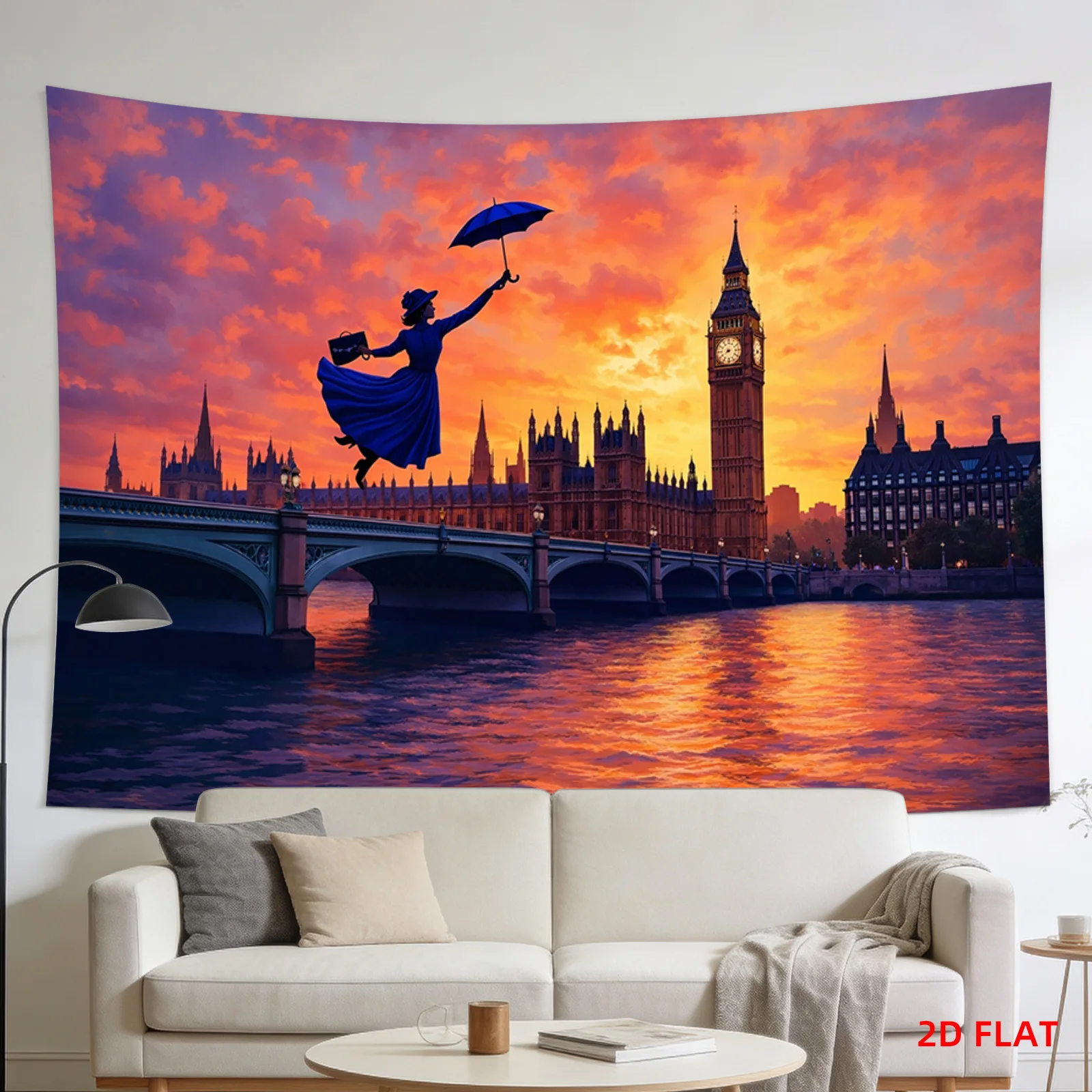 Vibrant Sunset London Tapestry Wall Hanging Big Ben London Skyline Art Decor Boho Style Canvas Poster for Living Room Bedroom