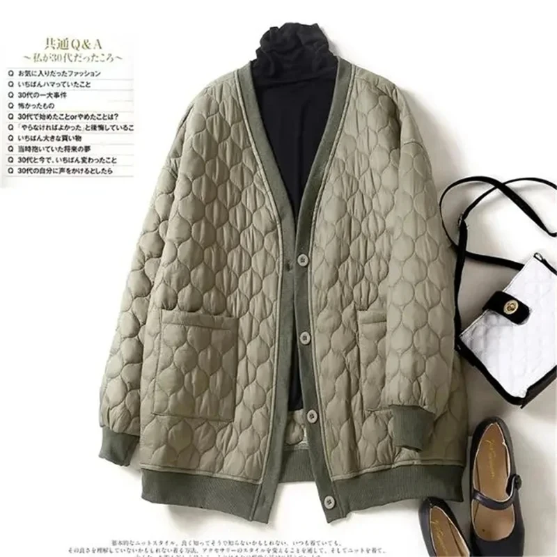 

2025 осень зима новая корейская винтажная женская свободная однотонная ромбовидная клетчатая пуховая хлопковая утолщенная толстая парка с длинными рукавами женское пальто