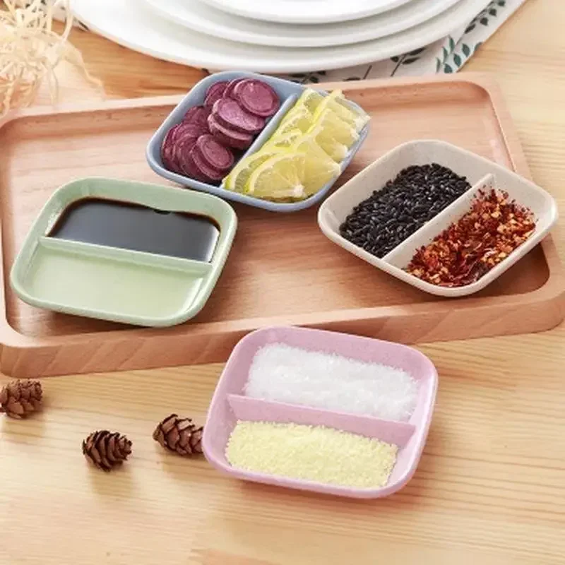 1PCs Wheat Straw Seasoning Dish Multi-purpose Drain Dish Calvings Sauce Vinegar Tableware Divider Convenience Products