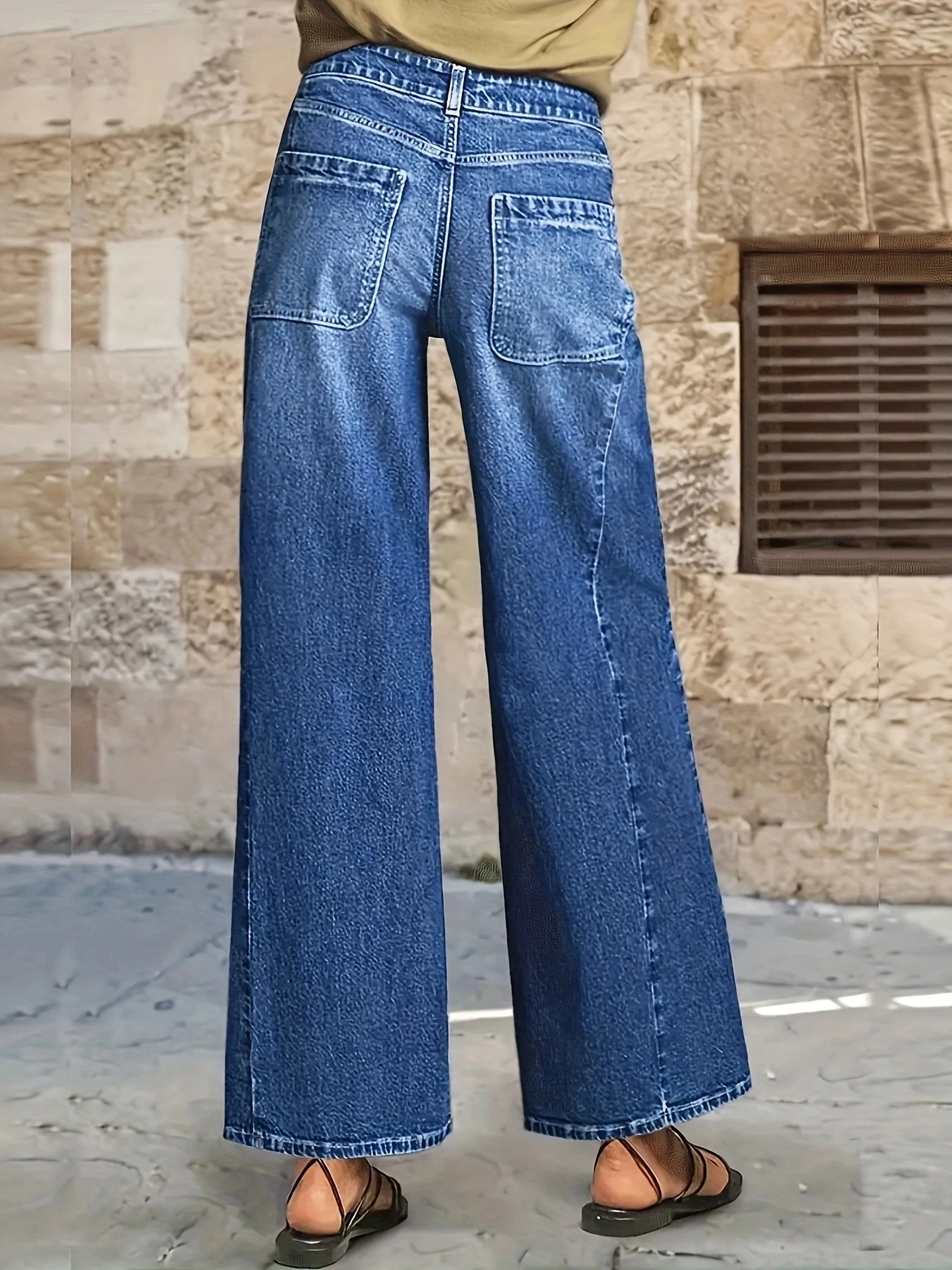 بنطلون جينز فضفاض واسع الساق عالي الخصر ومستقيم الساق للنساء