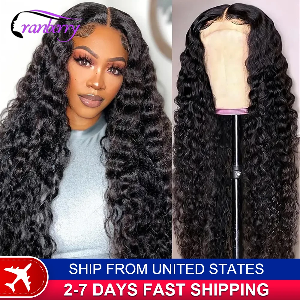 Human Hair Lace Wigs Remy Peruvian Transparent Deep Wave 4x4 Lace Closure Wig 180% Density Cranberry Hair 4x4 Lace Front Wig