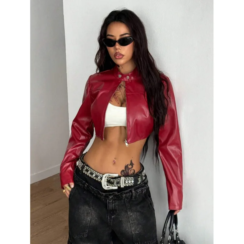 

Women's Retro Moto Leather Jacket Biker Style Long Sleeve Casual Fashionable Outerwear Spring Season No Brand Registered
