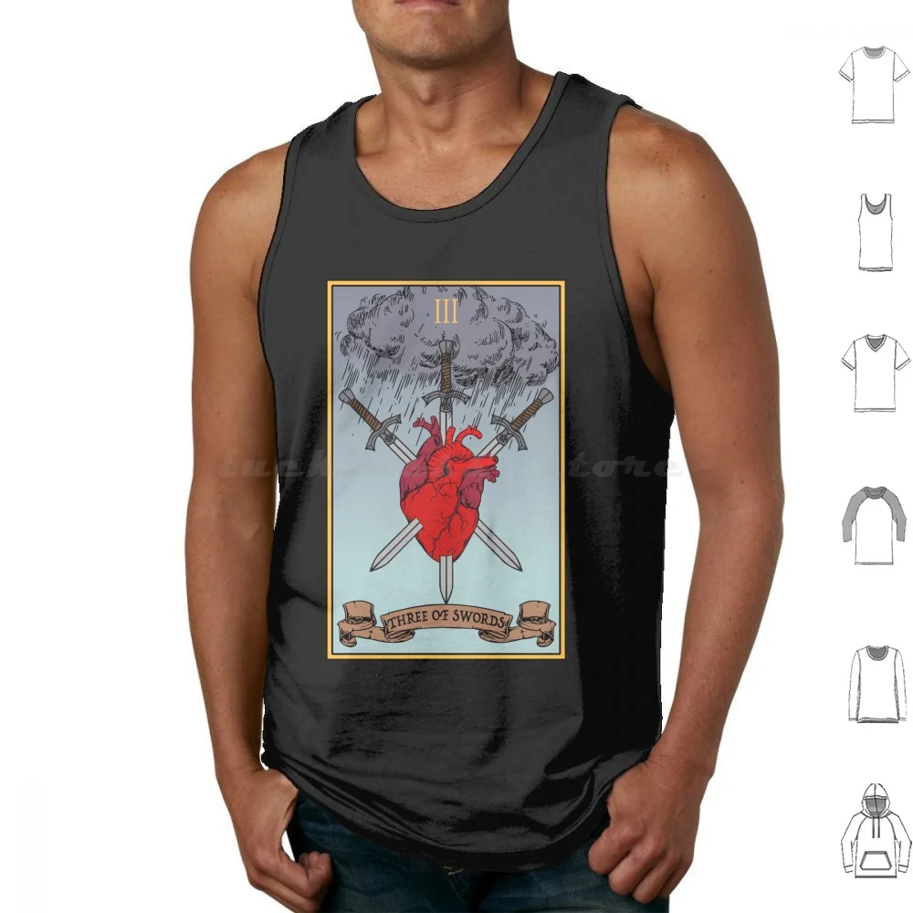 Three Of Swords Tarot Tank Tops Vest Sleeveless Tarot Future Teller Magic Three Of Swords Swords Human Heart Heart Roman