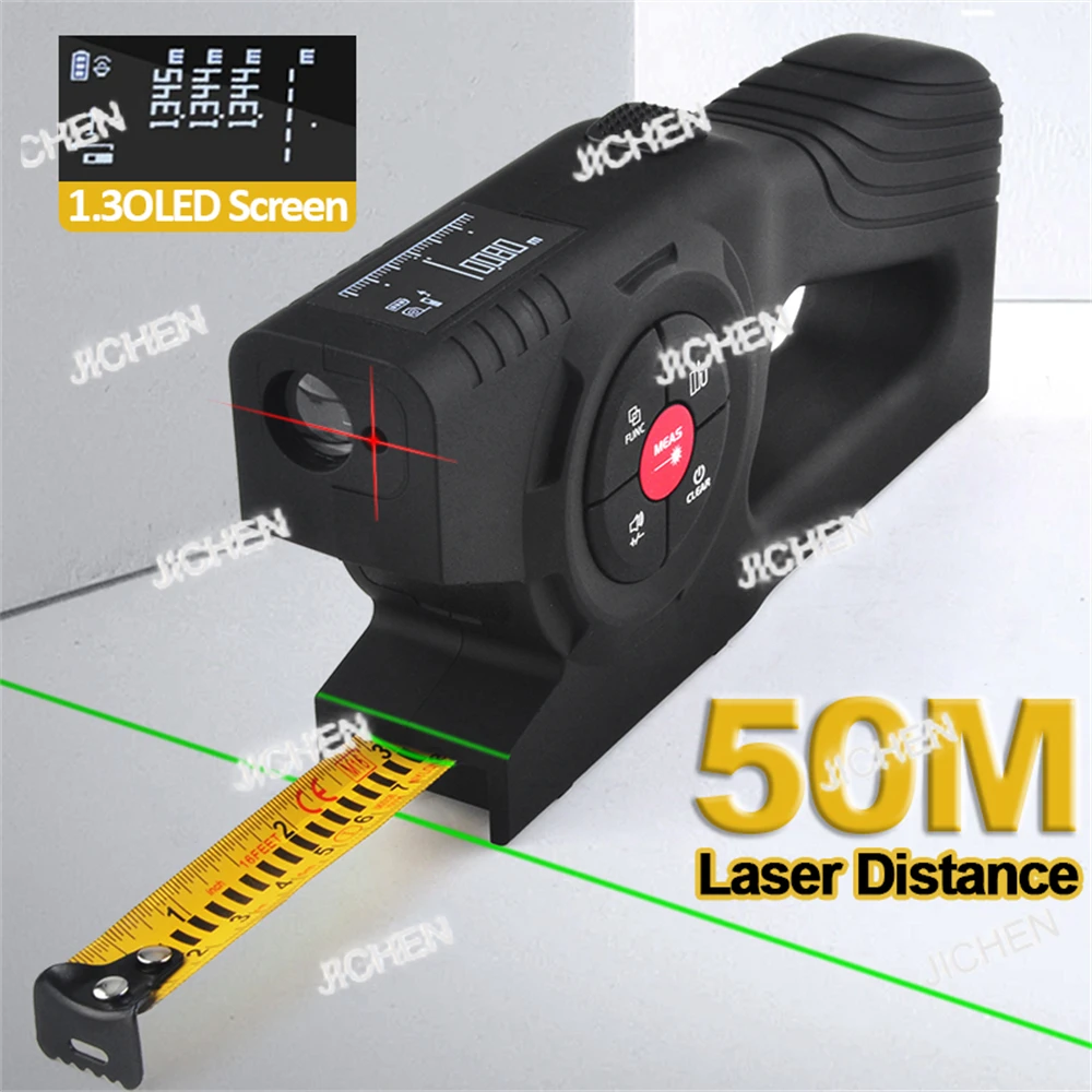 

JC T1 Digital Tape Measure Professional Accurate Measuring Tool Green Laser E-Paper Measuring List Measurements Range 50m