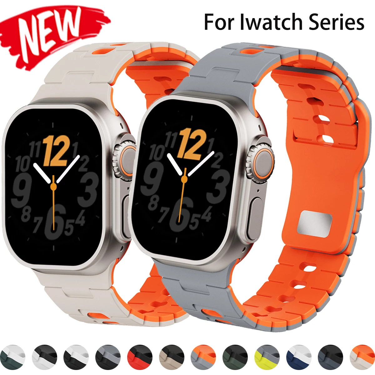Two Tone Silicone Sport Band for Apple Watch Ultra 3/2/1 49 46 44 42 40 38mm Breathable Strap for Iwatch S11 10 9 8 7 6 SE3 Belt