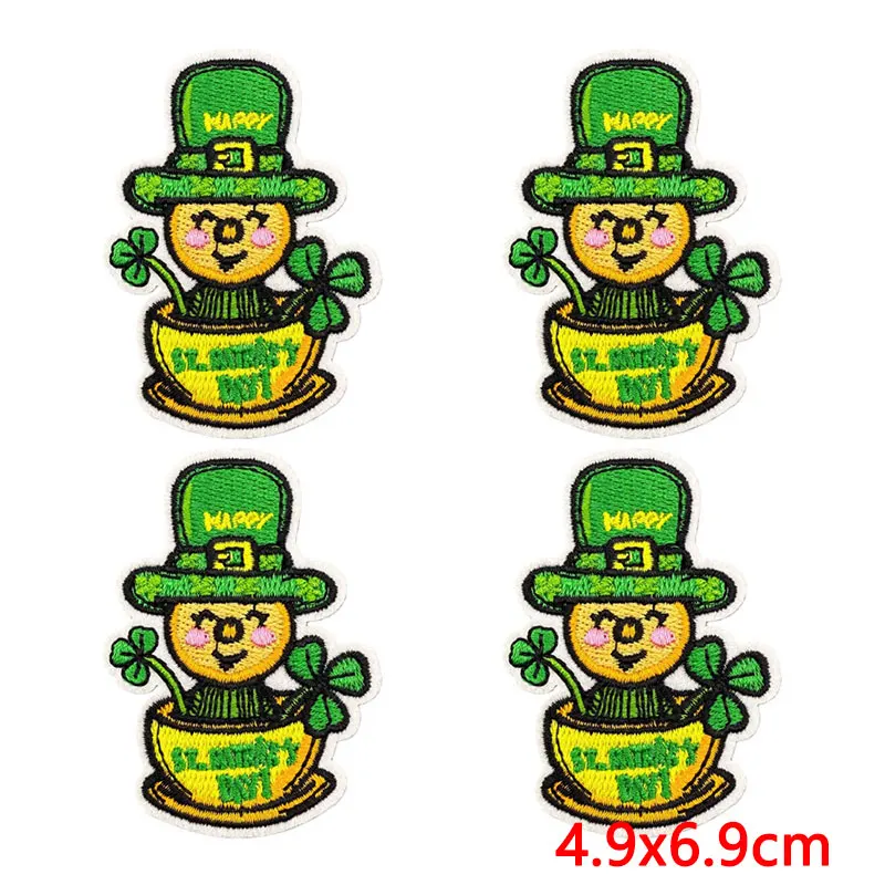 10PCS/Lot Green Clover Plant Patch Cartoon Cute Embroidered Patches On Clothes Iron On Patches For Clothing Thermoadhesive Patch