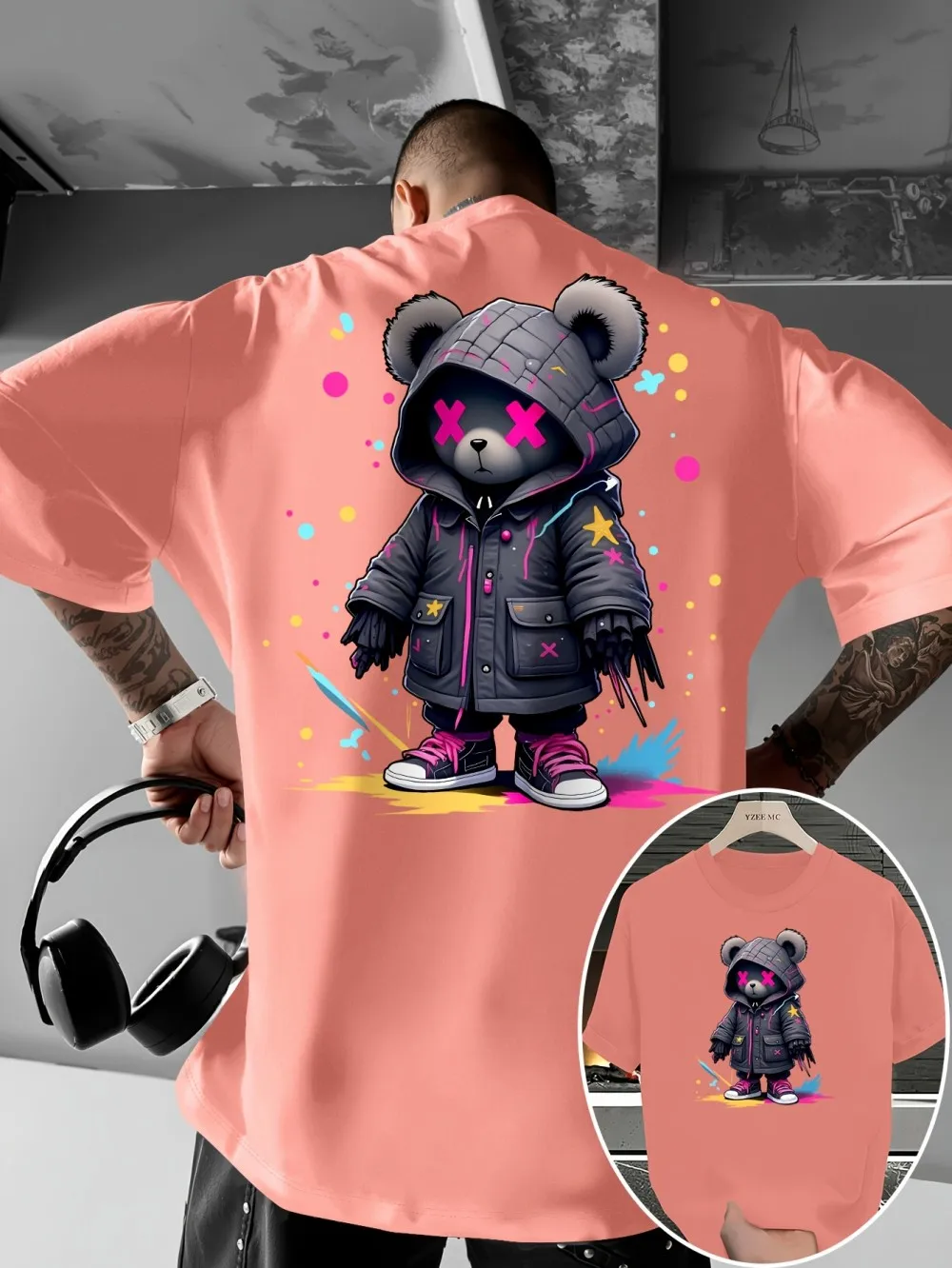 حار بيع الرجال الصيف أزياء جديدة تيدي بير طباعة لينة ومريحة جولة الرقبة تي شيرت في الهواء الطلق نمط الشارع أعلى