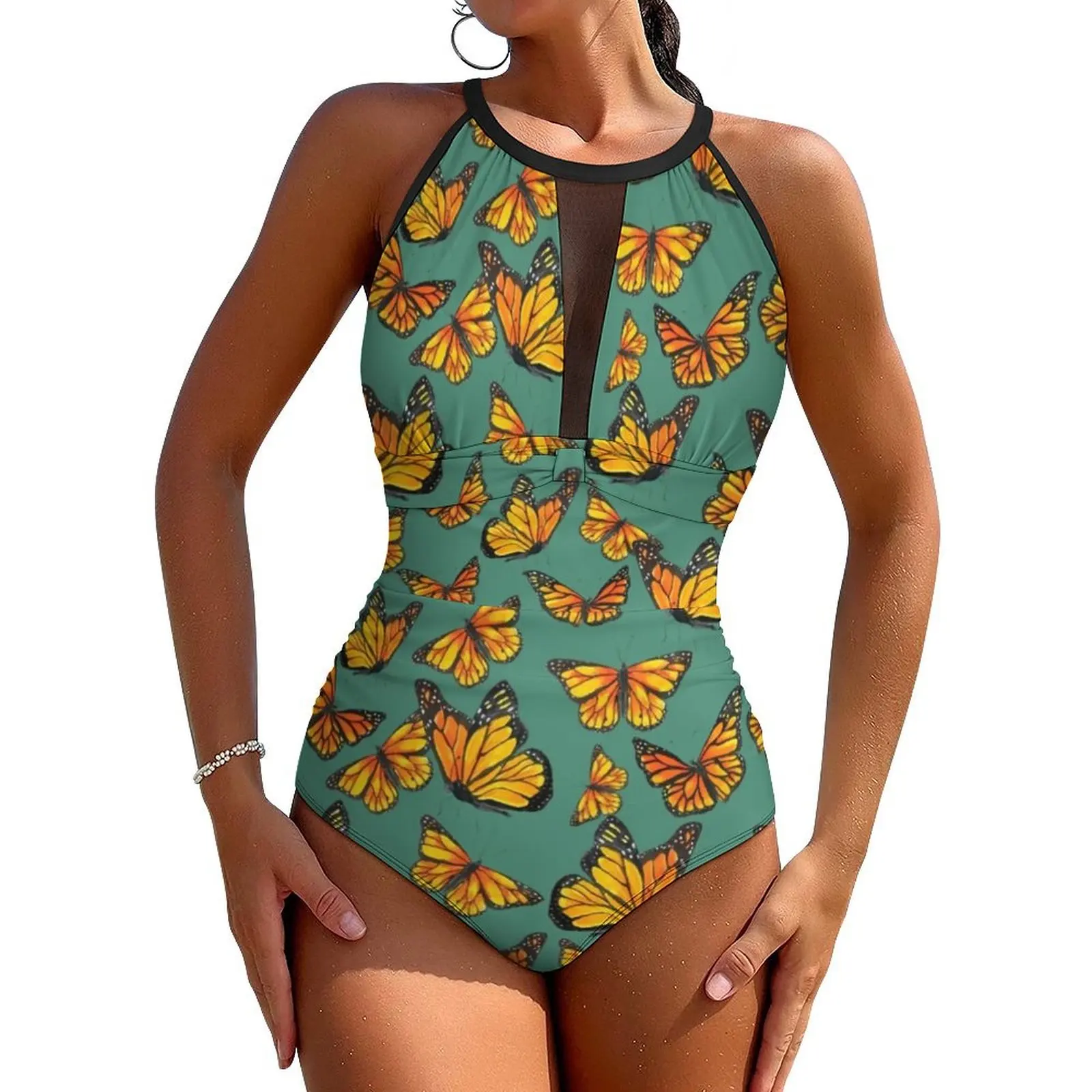 

Orange Butterfly Swimsuit Sexy Cute Animal Print Women Swimwear One-Piece Kawaii Bodysuit Surfing Push Up High Cut Bathing Suits