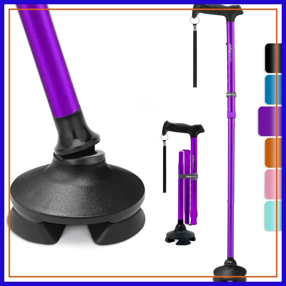 

Folding Walking Cane for Men & Women - Adjustable, Lightweight, Free Standing, Pivot Tip, Soft Handle, with Travel Bag