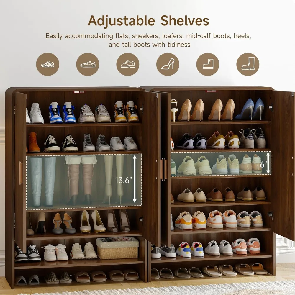 خزانة تخزين الأحذية الكبيرة ذات 6 طبقات على طراز المزرعة مع أبواب للمدخل - منظم رف الأحذية الخشبي الحديث