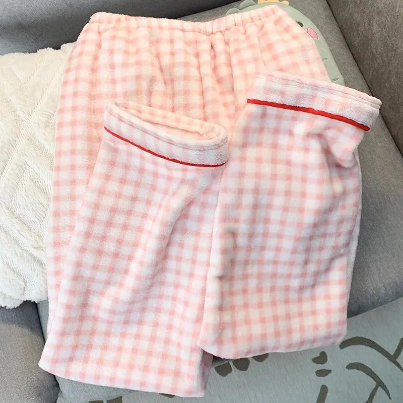 Conjunto de pijama de Hello Kitty para mujer, pijamas bonitos de franela con dibujos animados, pijamas cálidos de felpa, ropa cómoda y esponjosa para el hogar, conjunto de dos piezas