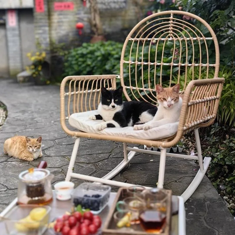 

Handwoven Rattan Recliner Lounge Chair Indoor Outdoor Patio Balcony Villa Resort Vibes Folding Chair Outdoor Furniture