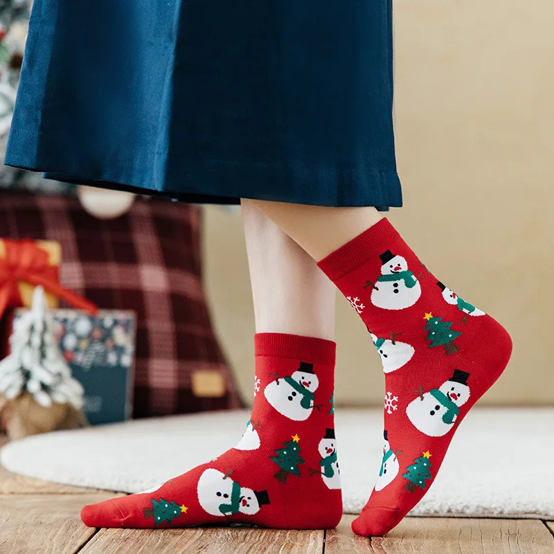 Natale Happy Socks donna autunno inverno Cartoon Mid-tube babbo natale Elk pupazzo di neve carino rosso confortevole pavimento Sleeping Sock Ins