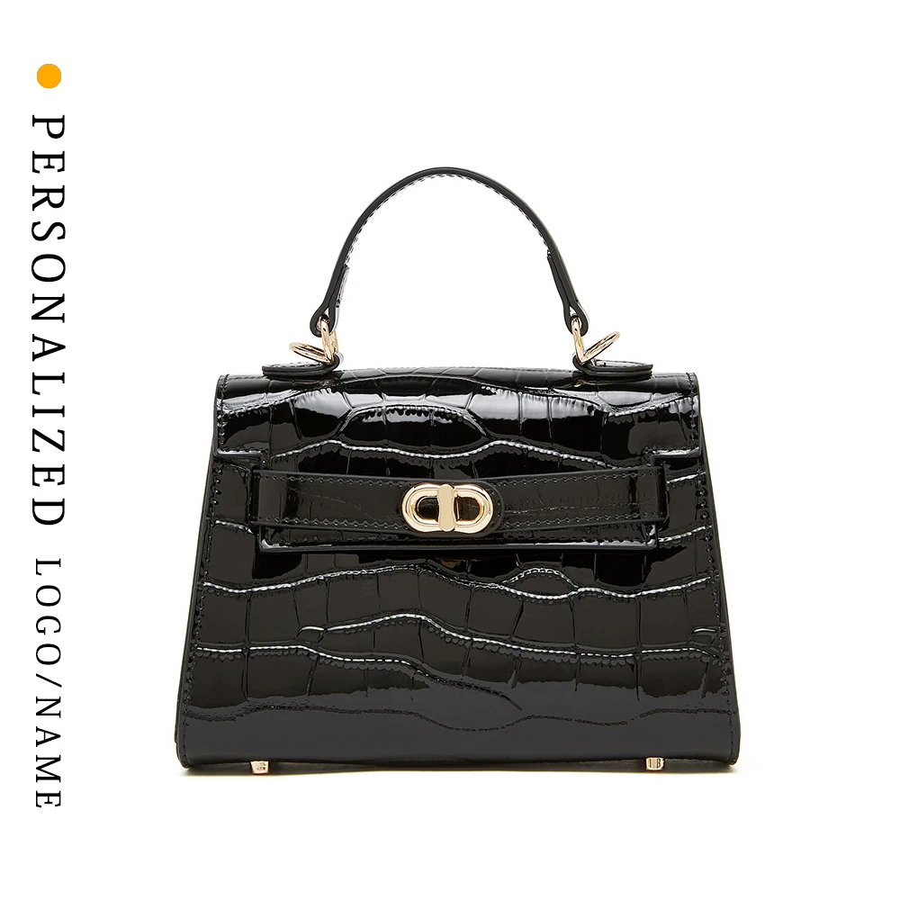 Free First Letter Gold Stamping Genuine Leather Women's Bag 2025 Summer New Commuter Fashion Crocodile Pattern Bag Handbag