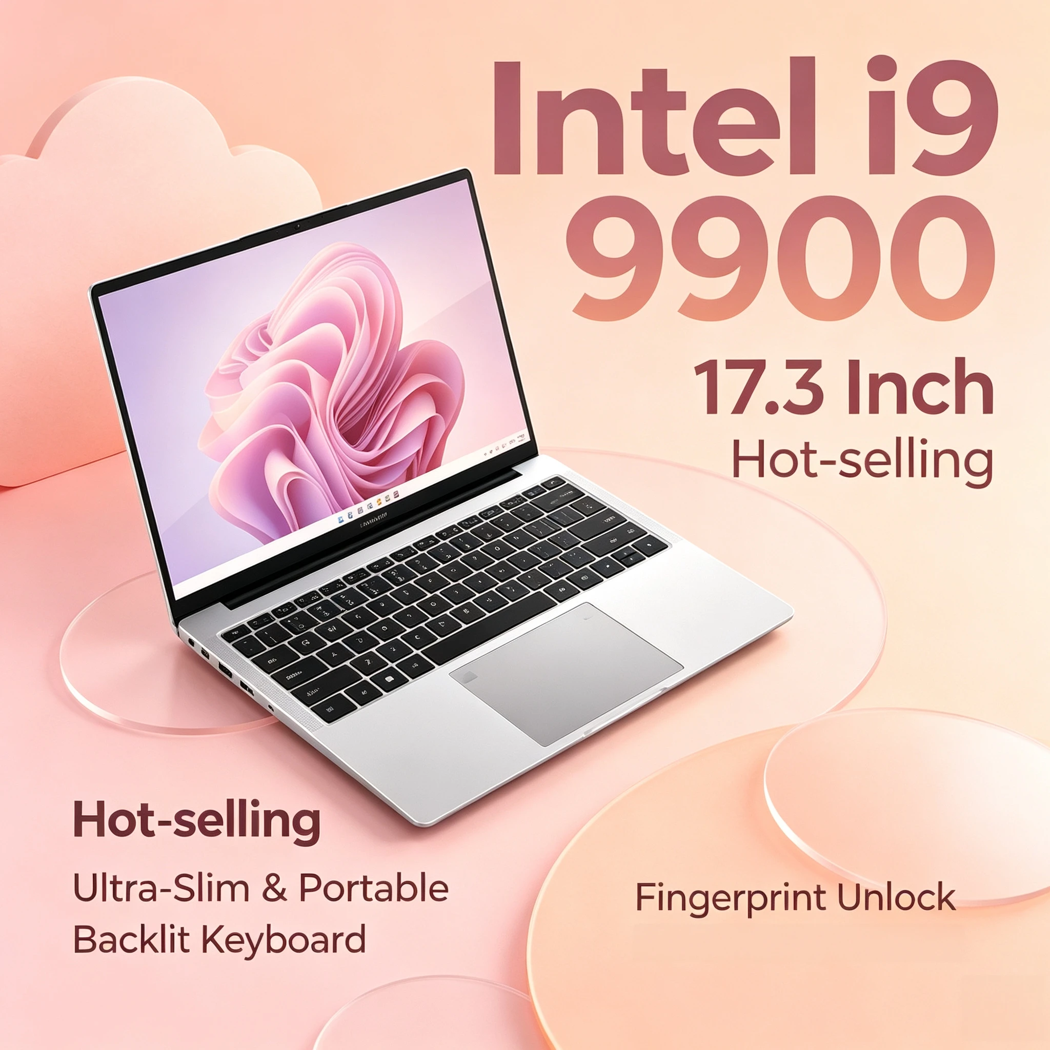 i9 9900 17.3 Inch Laptop 32GB RAM 2TB SSD Fingerprint Unlock Full Size Gaming Notebook Work Study High Performance