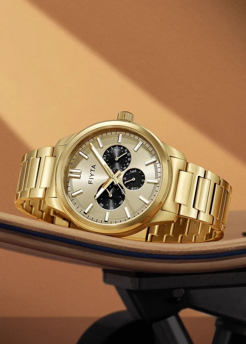 ساعات رجال الأعمال الأصلية من Fiyta، قرص متعدد الوظائف، عقارب مضيئة، مقاومة للماء بطول 50 مترًا، ساعات عصرية للرجال