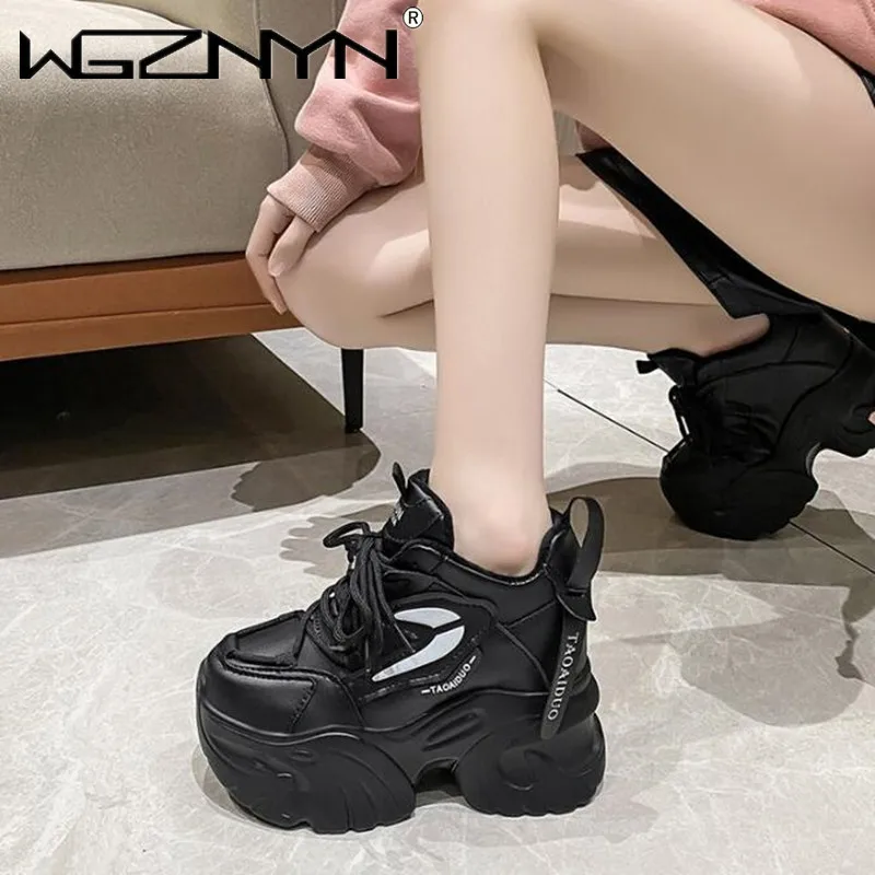 

10CM High Platform Women Sneakers New Winter Thick Sole Casual Dad Chunky Shoes Woman Leather Sports Walking Shoes Zapatos Mujer