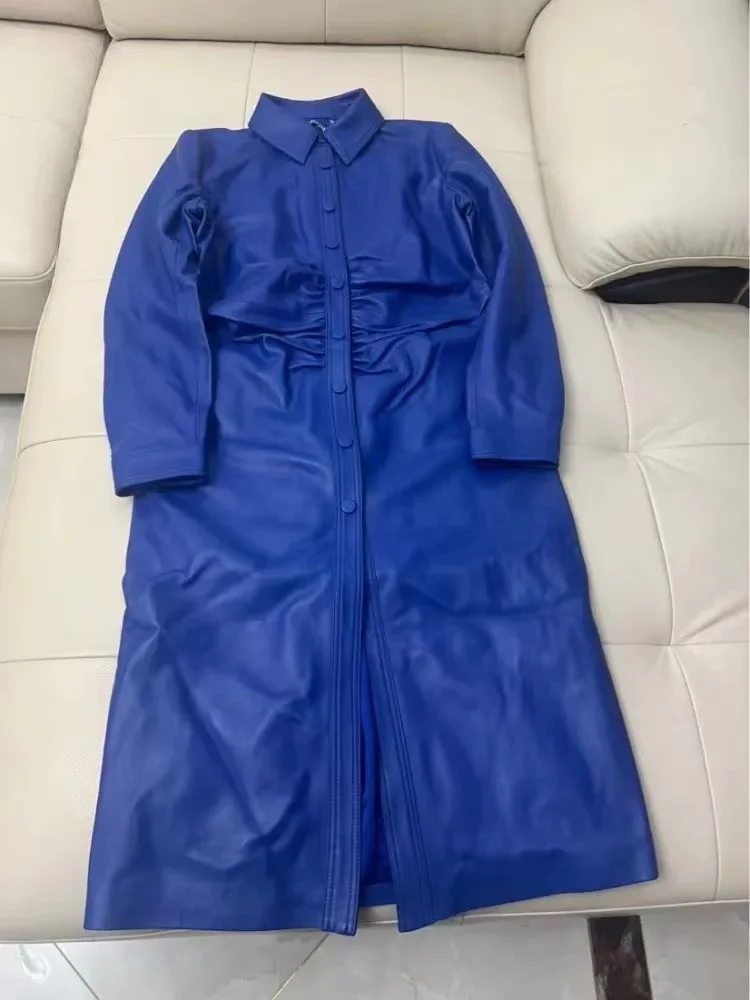 Leather Dress Women Autumn Winter 2025 New Attractive Slim Fit Black Coat  Feminino Wrinkled Waist Single Breasted Long Vestido - AliExpress 200000345