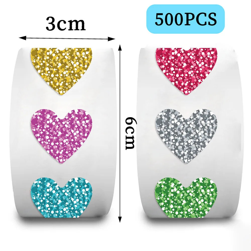 500Pcs/Roll Love Heart Shaped Sticker Seal Labels Cute Stationery Sticker Scrapbooking for Craft Birthday Party Gift Packaging