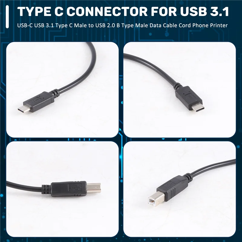 B24B USB-C USB 3.1 tipo C macho a USB 2,0 tipo B cable de datos macho impresora de teléfono