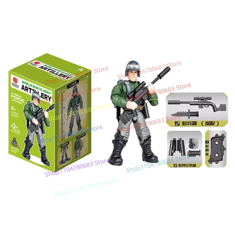 Ensemble d'exposition de jouets de figurines d'action de soldat américain de la Seconde Guerre mondiale, blocs de construction avec articulations articulées, cadeau de collection d'anime de dessin animé