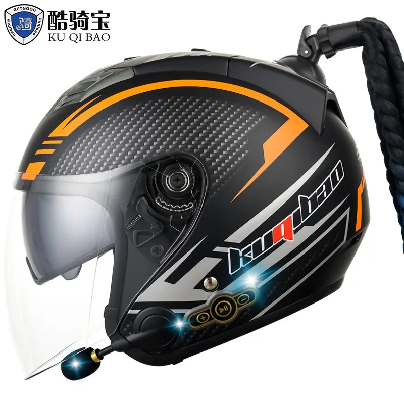 

Motorcycle Helmet with Bluetooth Headset Half Face Moto Helmet Dual HD Visor Open Face Moto Helmet DOT Approval With Braids