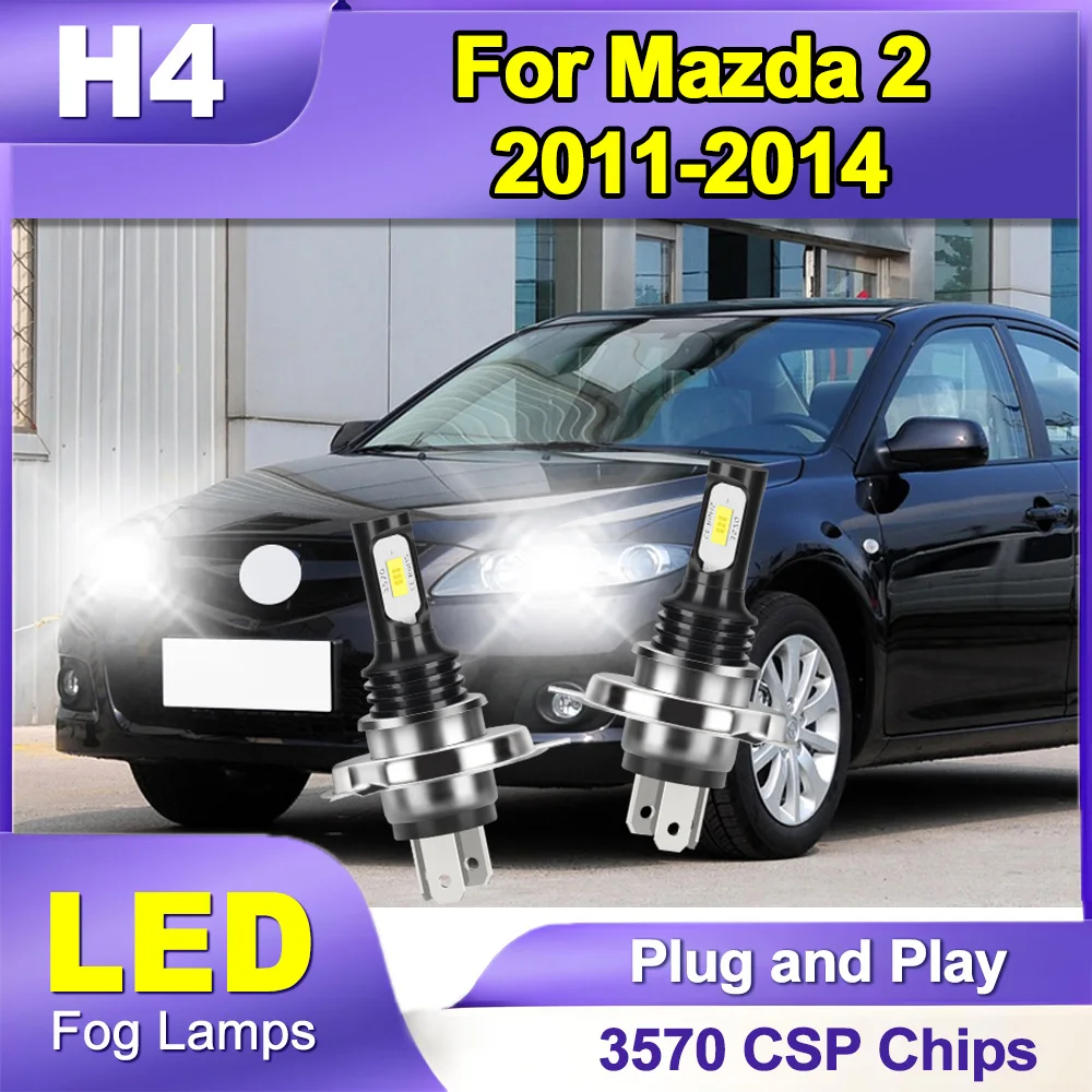 

2 шт., мощные автоматические передние противотуманные фары 3570 CSP Chips H4, автомобильные светодиодные противотуманные фары 6000K белого цвета 12 В 24 В для Mazda 2 2011 2012 2013 2014
