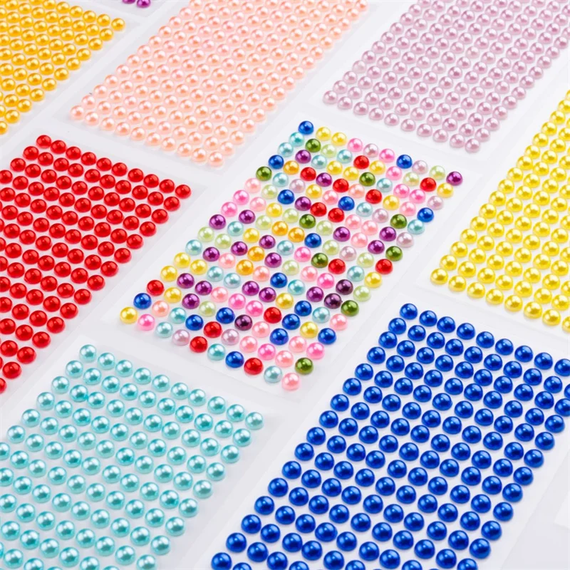 6mm Flatback Acrylic Pearl Stickers Sheets Kids DIY Decoration Toys Self Adhesive Scrapbooking Craft Decal Girls Earring Sticker