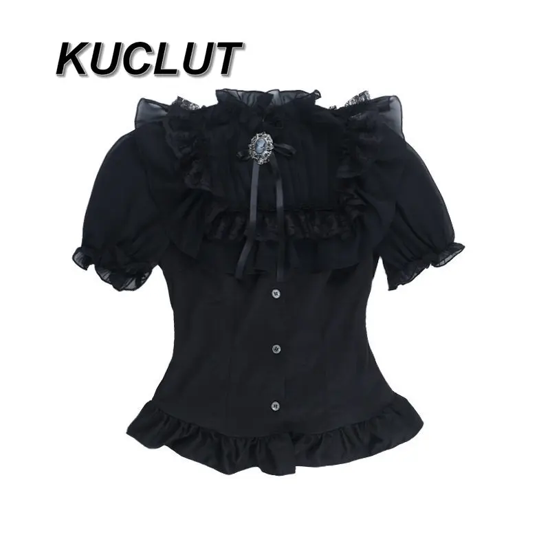 

Универсальные топы с коротким рукавом в темном стиле для косплея, топ Pure Desire Y2k, летняя новинка, модные однотонные женские повседневные рубашки