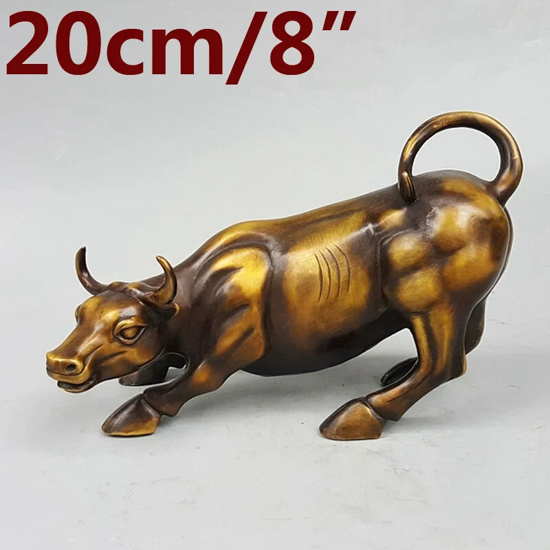 

20cm collectable Big Wall Street Bronze Fierce Bull Stock Cattle Cattle Statues