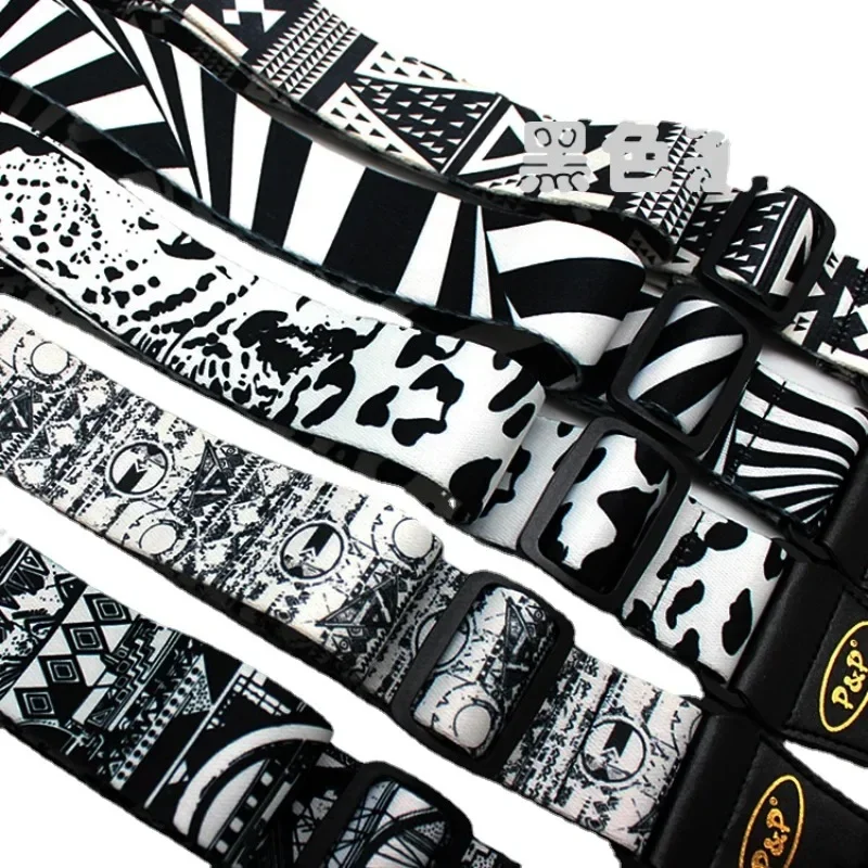 New Black White Series Guitar Strap Adjustable Printed Strap for Acoustic Folk Electric Guitar Bass Ukulele Guitar Accessories