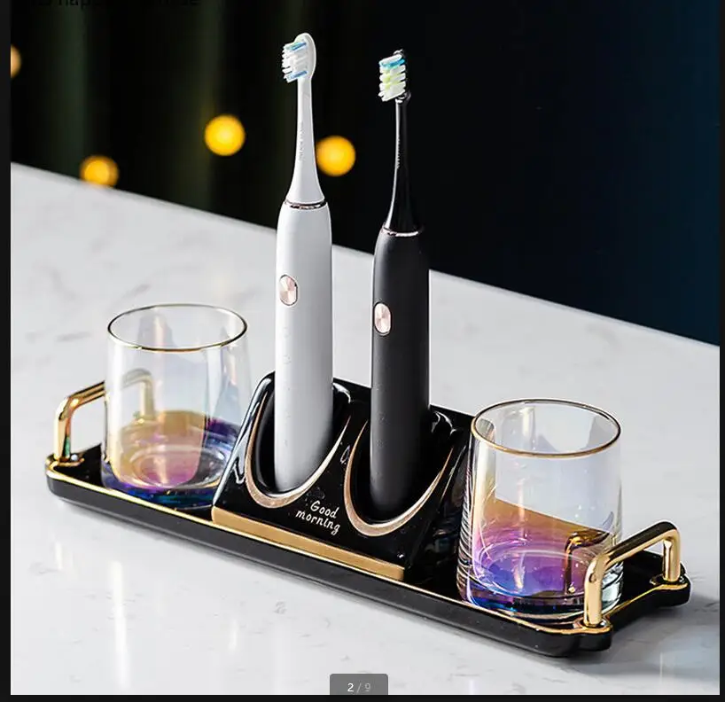 

Bathroom Supplies Ceramic Tray Electric Toothbrush Holder Glass Mouthwash Cup Desktop Storage Decor Accessories