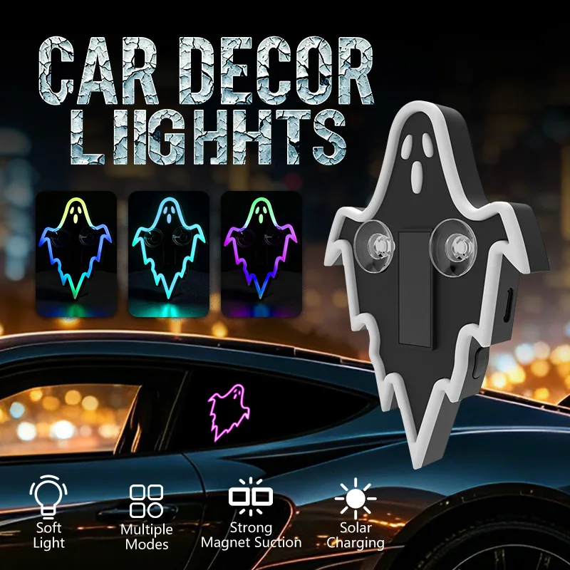Ghost Car Solar Illusion Atmosphere Light Interior Triangle Window LED Wireless Car Neon Light Decoration Universal