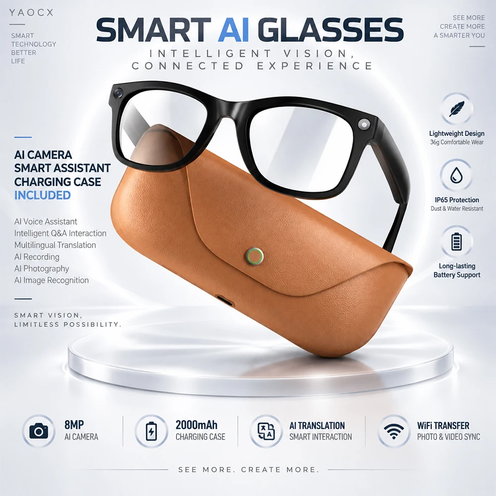 MT5 Mini AI Smart Glasses 8MP HD Camera Audio Video Recording Voice Assistant Online Calling Real-Time Translation Eyewear 2026