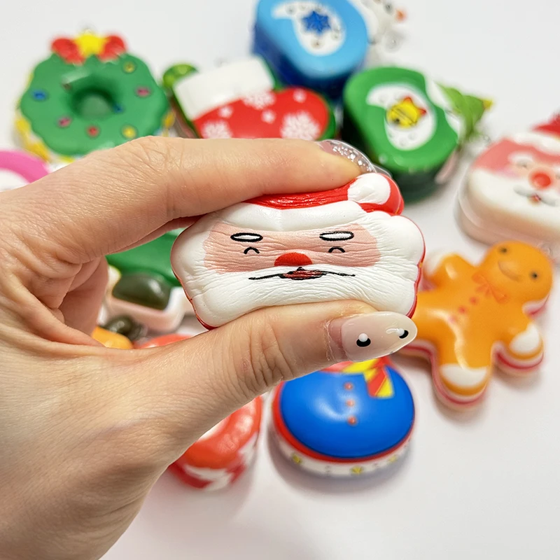 6Pcs Santa Claus Gingerbread Man Squishy Stress Relief Toys for Kids Christmas Party Favors Birthday Gifts Rewards Goodie Filler