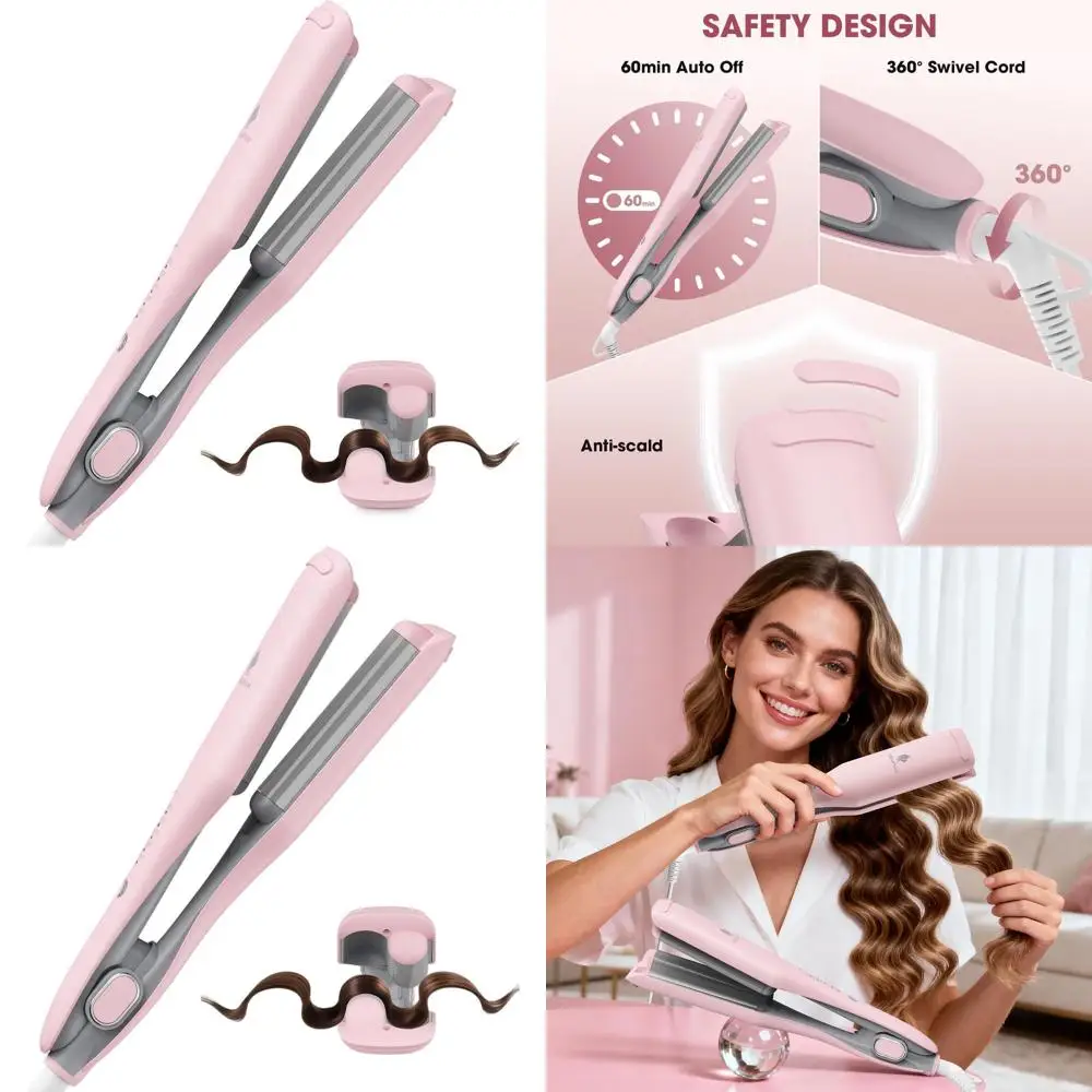 

Плойка-гофре PTC для волос 1 дюйм, быстрый нагрев, для женщин, двойное напряжение, розовая