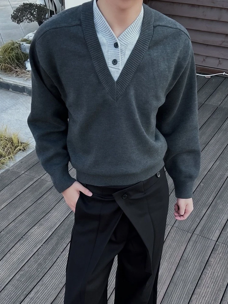 

Мужской зимний вязаный свитер Deep ey American Sle с эффектом двухслойности, V-образным вырезом, базовый слой, повседневный, свободный крой, теплый, с длинными рукавами