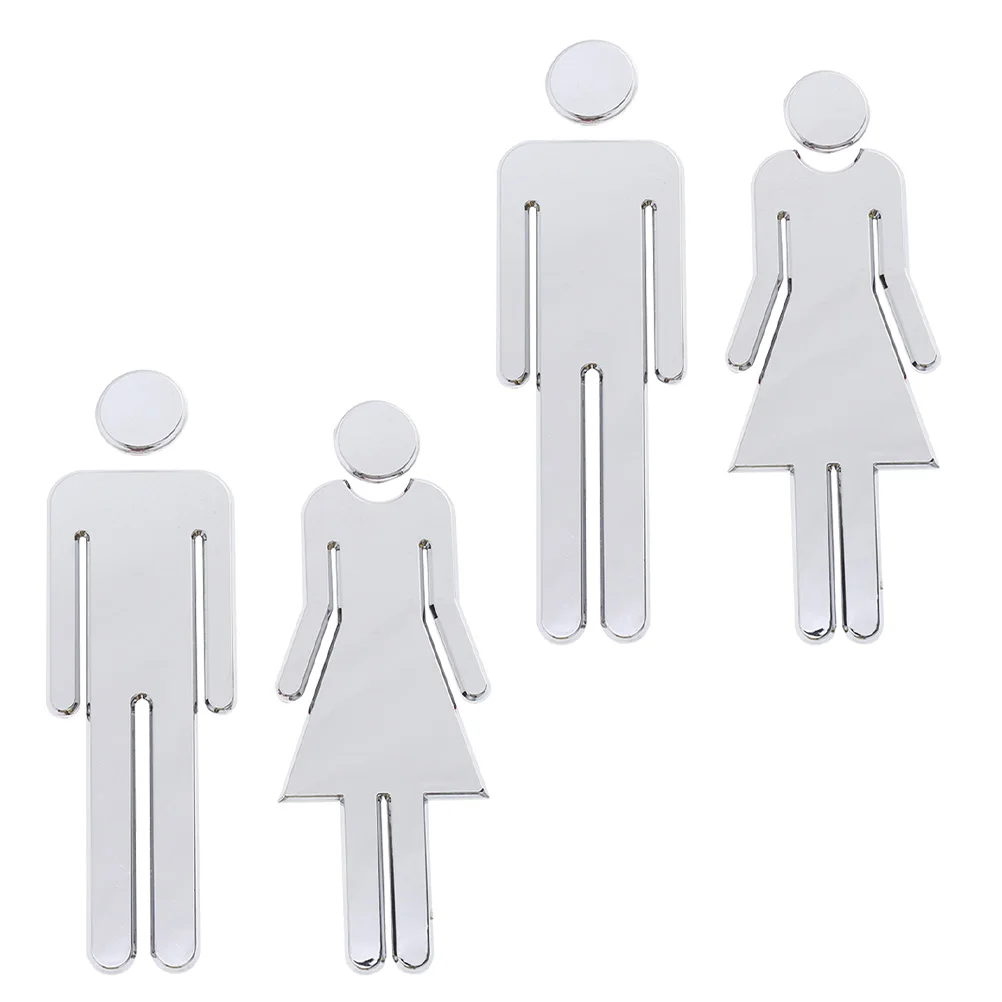 

4 pcs Universal Restroom Toilet Signboard ABS Plastic Identification Silver Wall Bathroom Signs Washroom Plate Traffic Safety