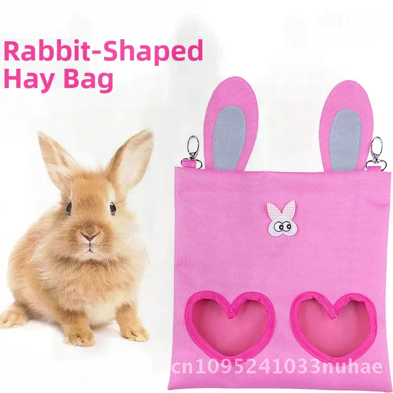 

Cute Rabbit Shaped Pet Feeder for Guinea Pig Chinchilla Pink Hay Bag Cross-Border Small Pet Accessories