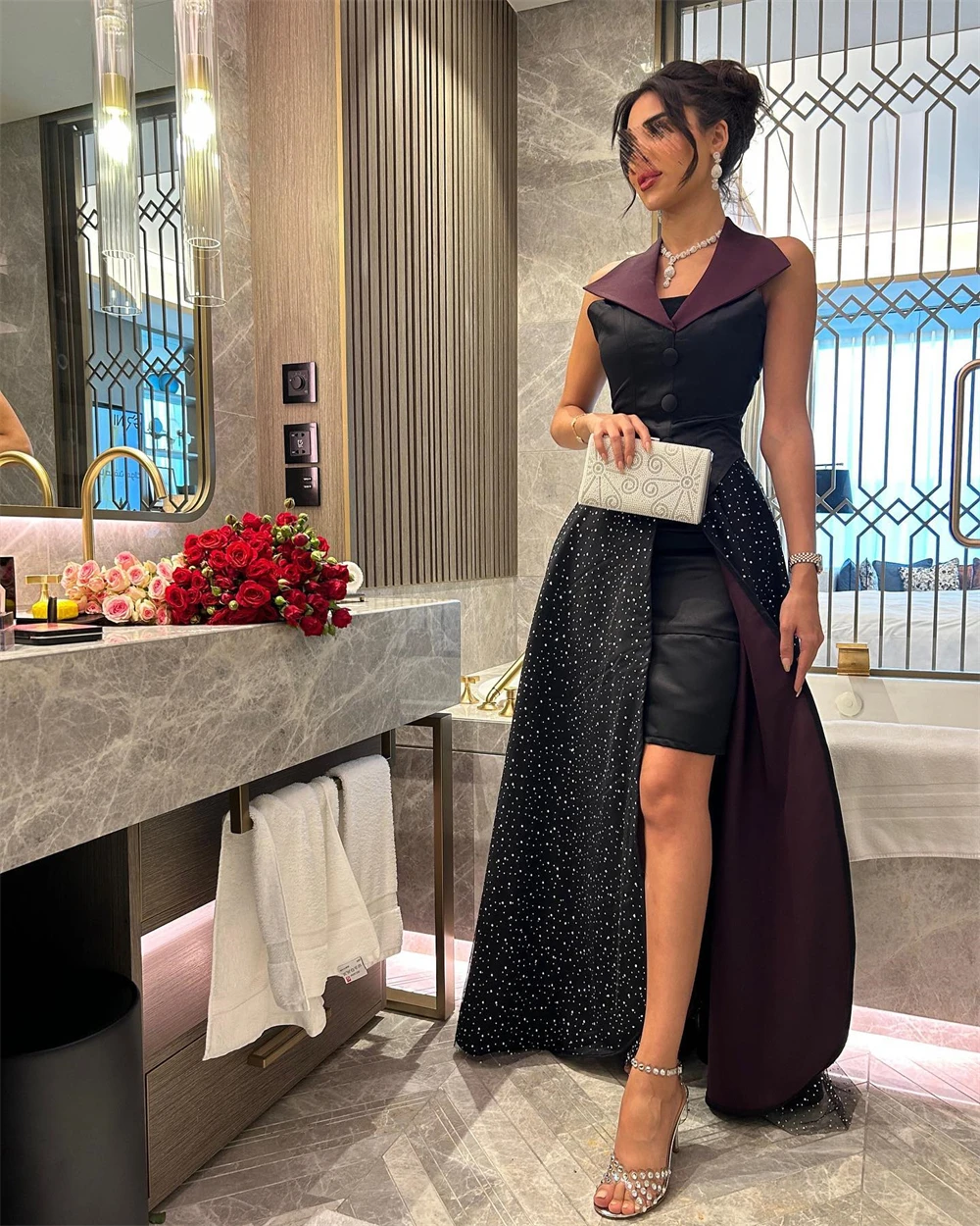 Customized Fashion Intricate V Neck Empire  Sequin Floor Length Sleeveless Button Tank Formal Evening Gowns платье женское