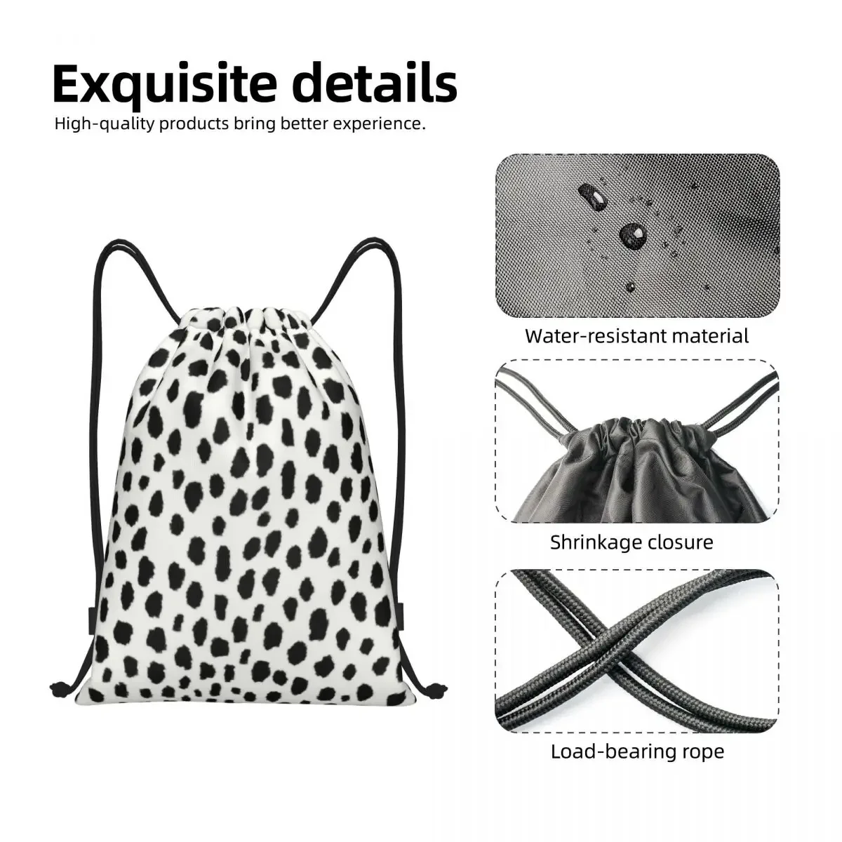 Clássico Dálmata Spots Drawstring Bolsas para Homens e Mulheres, Portable Gym Sports Sackpack, Dog Polka Dot, Mochilas De Armazenamento, Treinamento